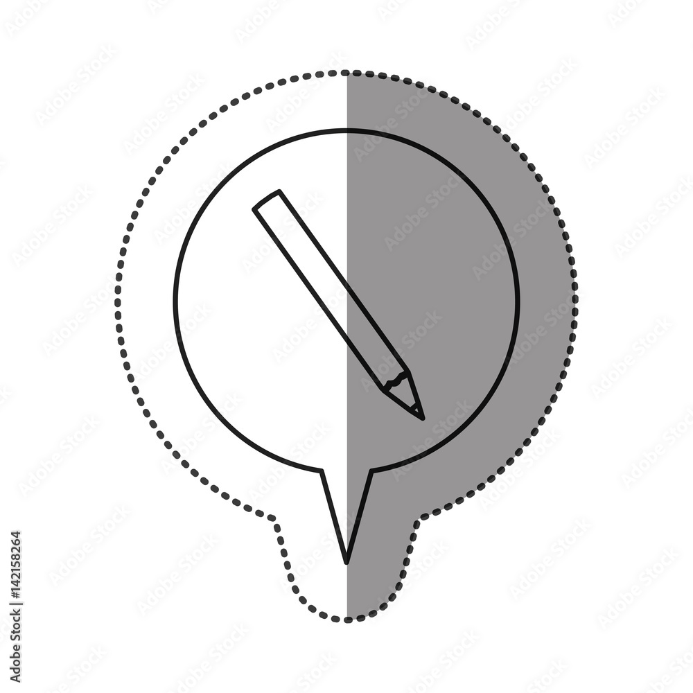 monochrome contour sticker with pencil icon in circular speech vector illustration monochrome contour sticker with pencil icon in circular speech vector illustration