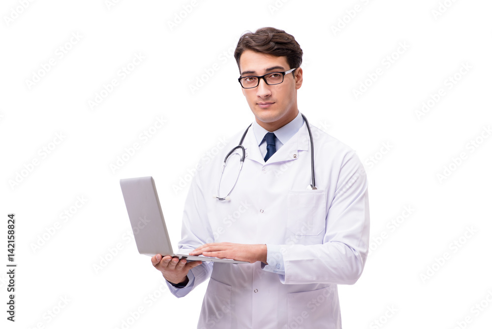 Doctor with laptop isolated on white background Doctor with laptop isolated on white background