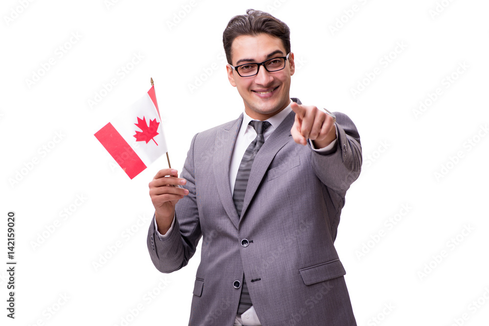 Young businessman with flag isolated on white Young businessman with flag isolated on white