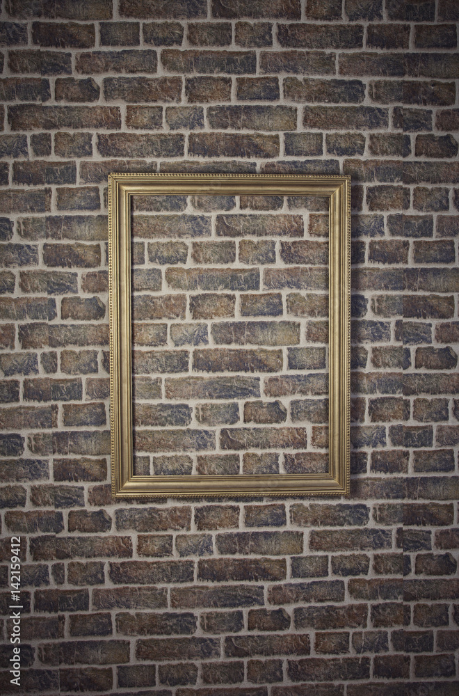 Empty frame on a wall brick Empty frame on a wall brick