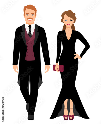 Evening fashion couple in black clothes