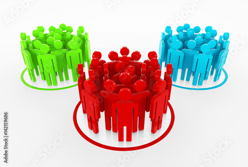 3d illustration of three groups of people