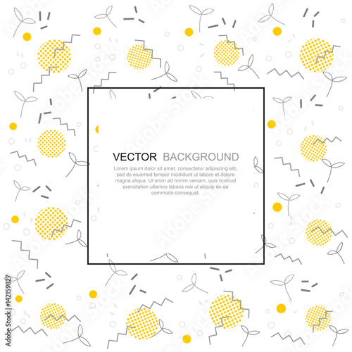 Trendy geometric elements memphis card. Pattern for tissue and postcards. Spring poster, blue and pink color background. Vector illustration