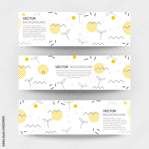 Trendy geometric elements memphis card. Pattern for tissue and postcards. Spring poster, blue and pink color background. Vector illustration