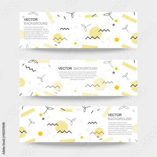 Trendy geometric elements memphis card. Pattern for tissue and postcards. Spring poster, blue and pink color background. Vector illustration