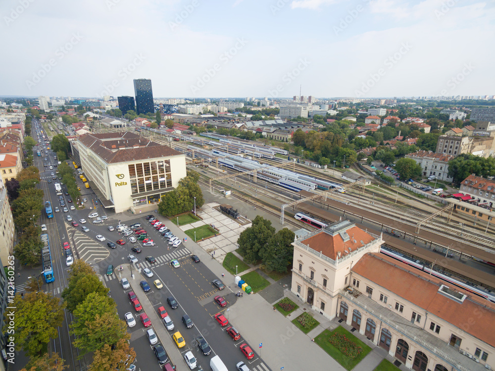 aerial view of main train station in Zagreb.