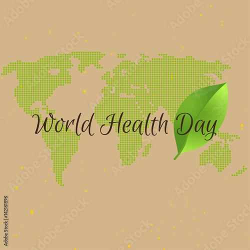 World health day concept with green map . Advertisement of  healty lifestyle and vegan food.  Vector circle illustration.