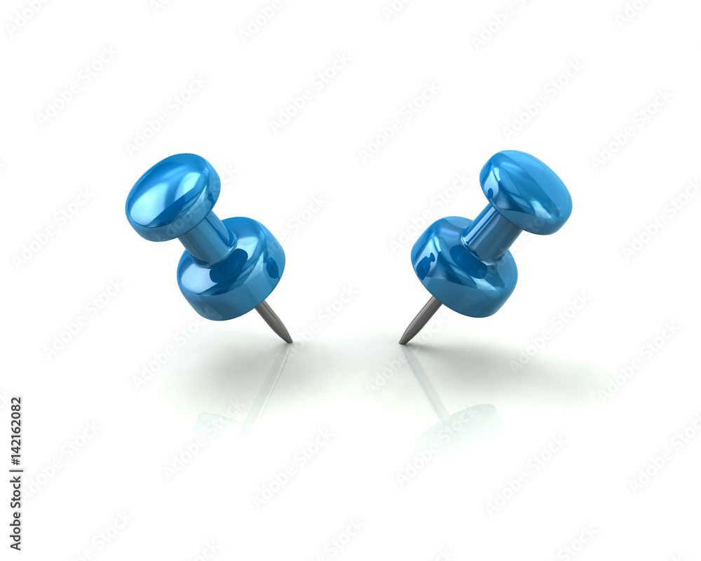Two blue  push pins