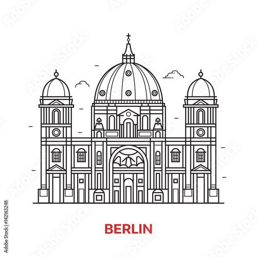 Travel Berlin landmark icon. Dome cathedral is one of the famous tourist attractions in capital of Germany. Thin line baroque church vector illustration in outline design.