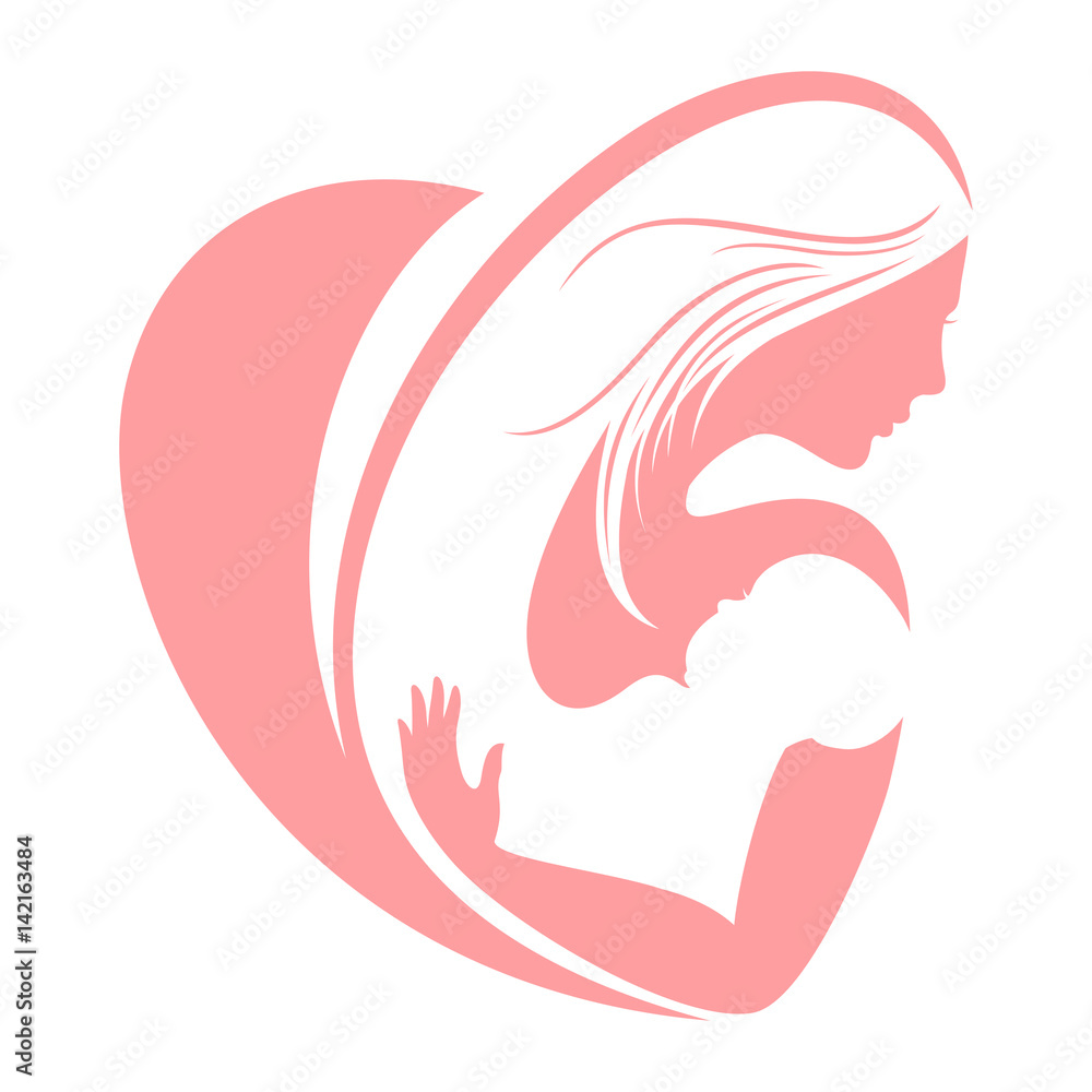 Mum and happy child silhouettes, mothers day vector concept