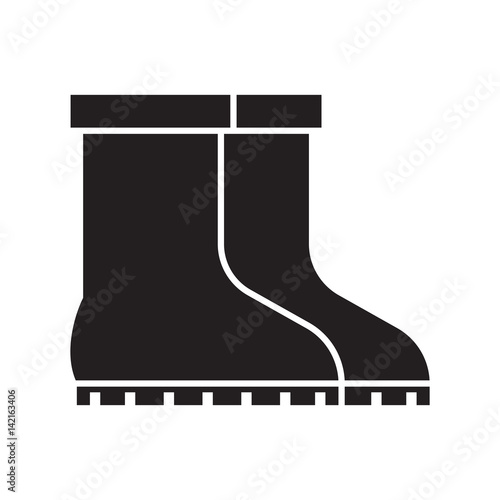 Garden boots vector outline icon. Pair of gumboots silhouette isolated on white background. Symbol of garden work or autumn rainy weather.