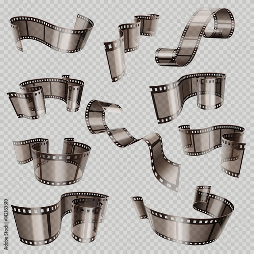 Old 3d movie film strip, foto slide isolated on transparent background vector set