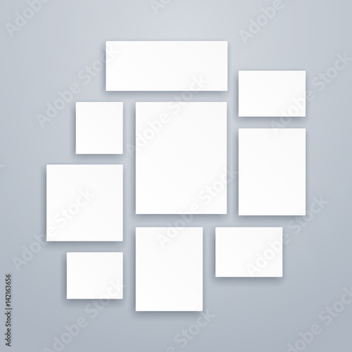 Blank white 3d paper canvas or photo frames. Vector posters mockups