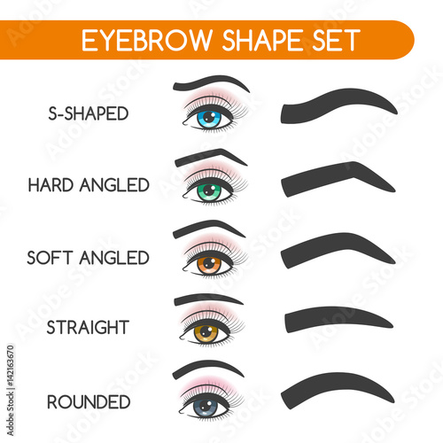 Eyebrow shaping for woman face makeup. Eyebrows shape set vector illustration