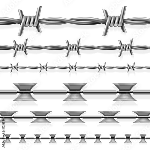 Safety steel barbed and razor wire vector seamless prison borders set