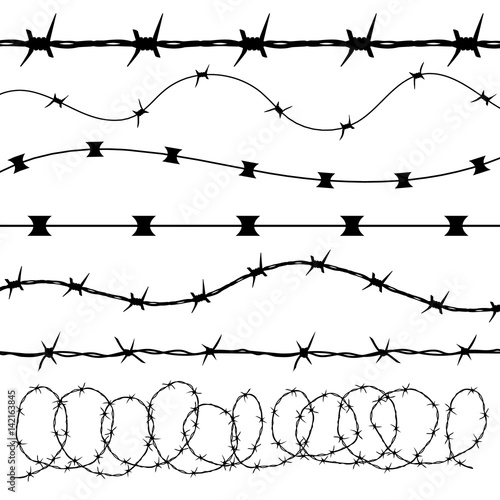 Barbed wire black silhouettes vector frame borders