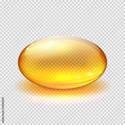 Transparent yellow capsule of drug, vitamin or fish oil macro vector illustration