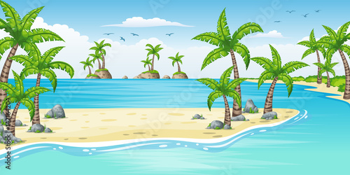 Illustration of a tropical coastal landscape