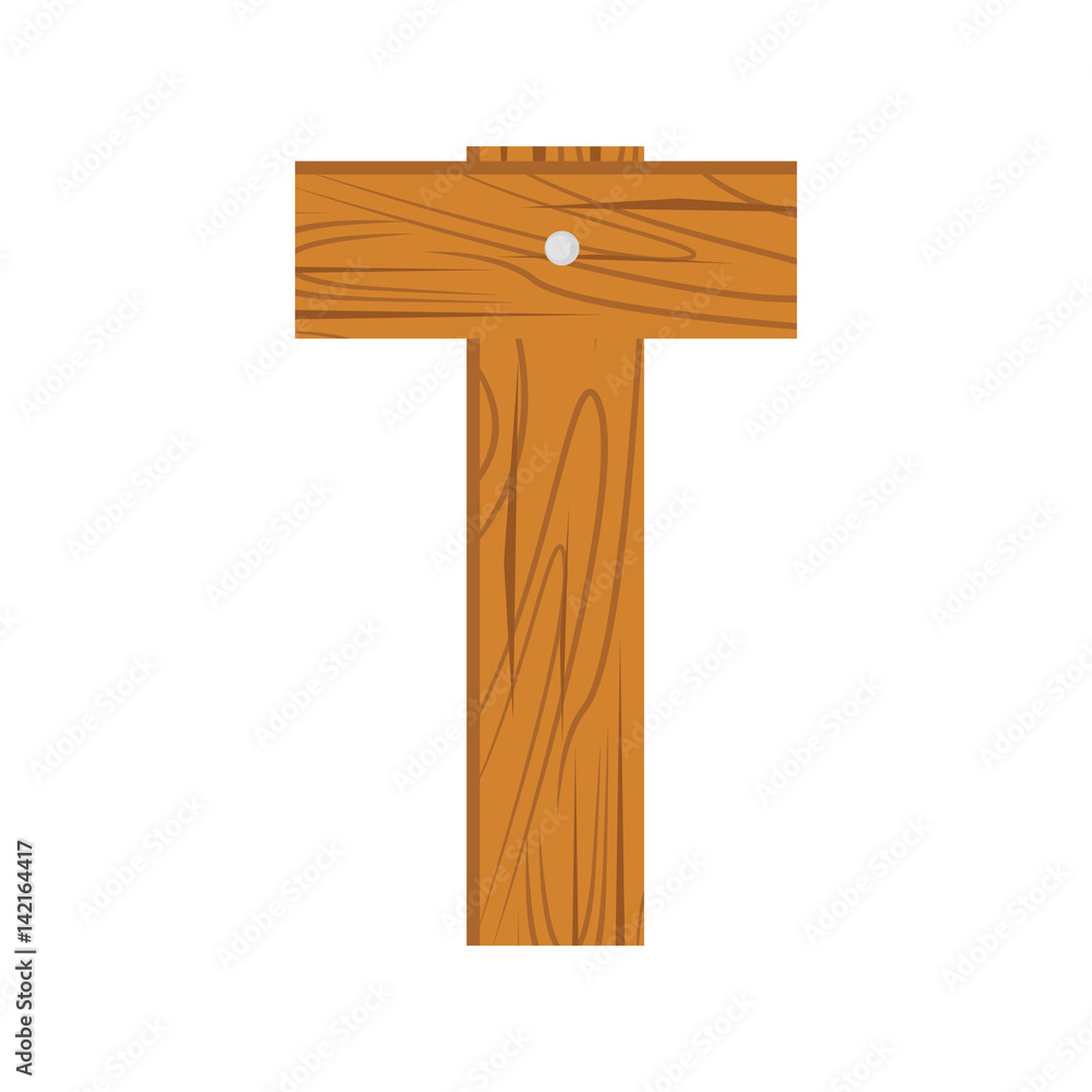 wooden alphabet T letter icon isolated on white background
