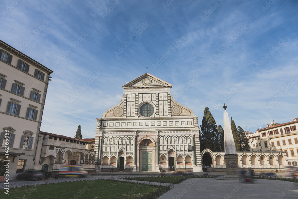 Santa Maria Novella church in Florence, Tuscany, Italy. Long exposure with blurred motion
