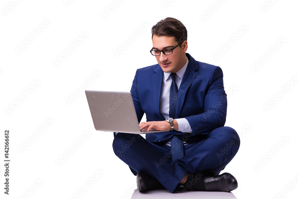 Businessman sitting on the floor isolated on white Businessman sitting on the floor isolated on white