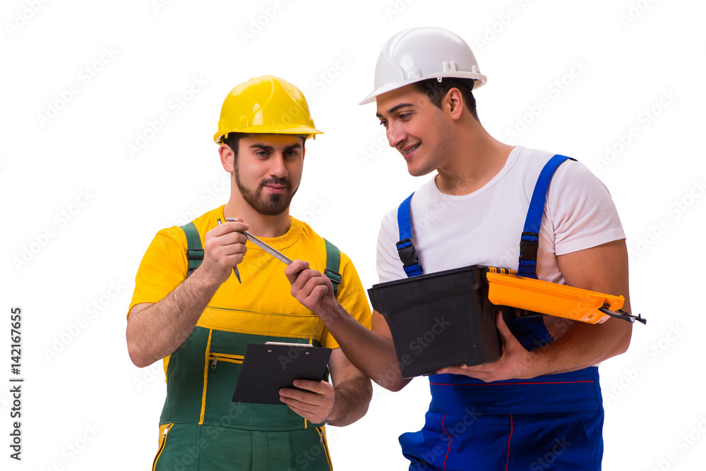 Two workers isolated on the white background Two workers isolated on the white background