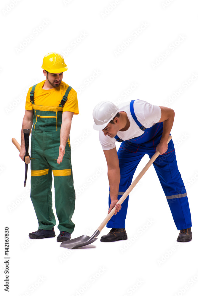 Two workers isolated on the white background Two workers isolated on the white background