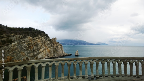Panoramic view from the Palace Swallow's nest to the side of Yalta - mountain "Sailer" and beautiful sea