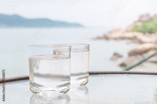 Glass of water at outdoor restaurant