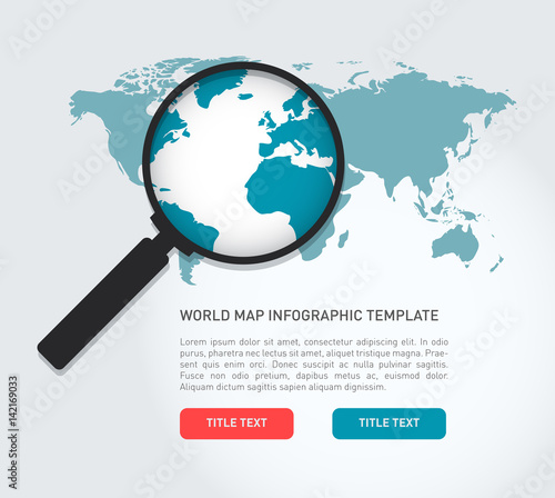 Global search concept in flat style with a world map and a magnifying glass