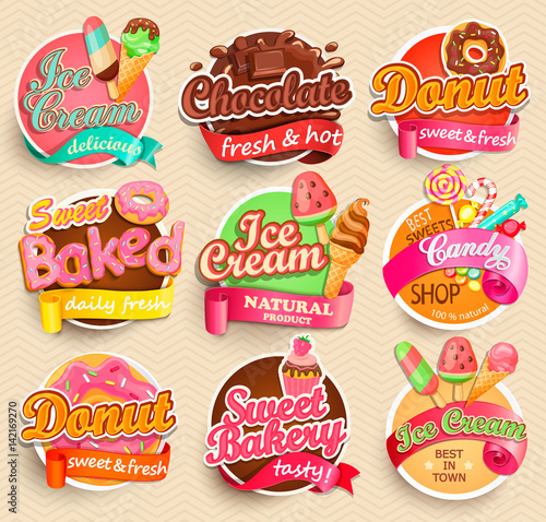 Set of sweet food labels.