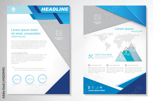 Template vector design for Brochure, Annual Report, Magazine, Poster, Corporate Presentation, Portfolio, Flyer, layout modern with blue color size A4, Front and back, Easy to use and edit.