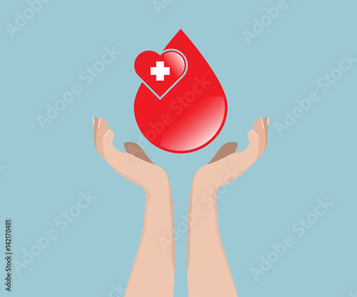 blood donation concept, blood with hand