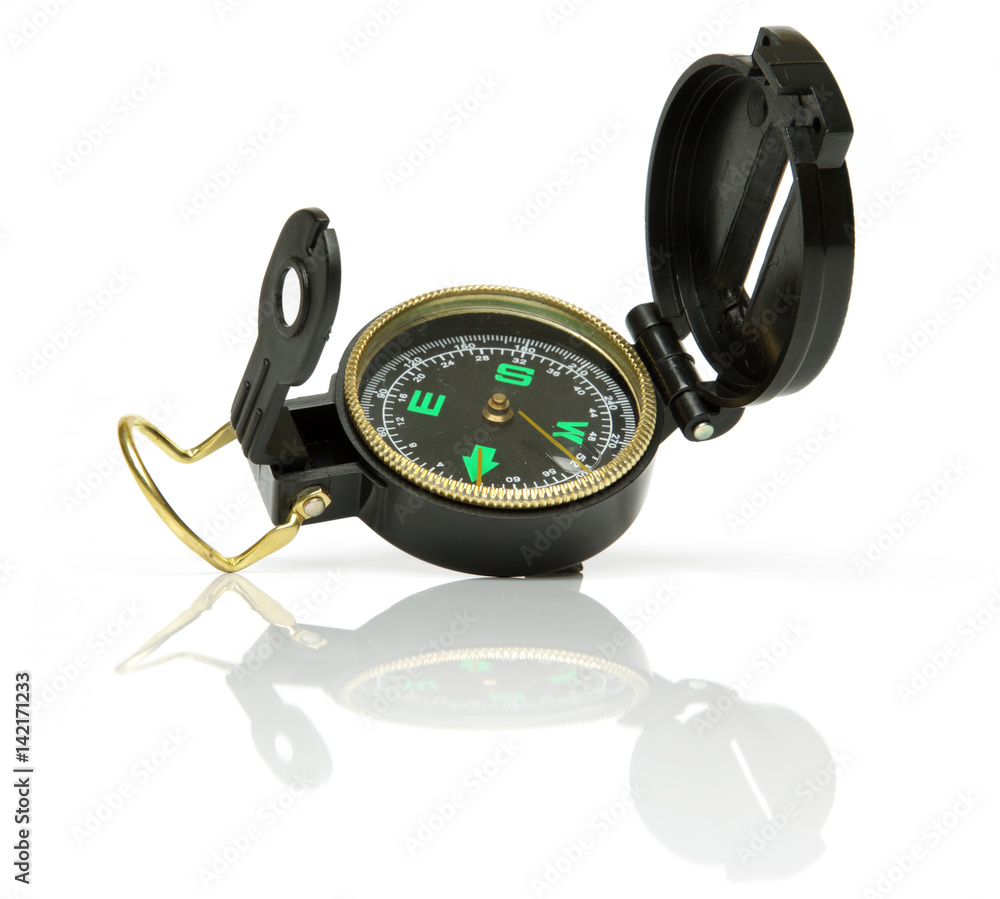 Old Compass, Isolated on White background with Reflection Old Compass, Isolated on White background with Reflection