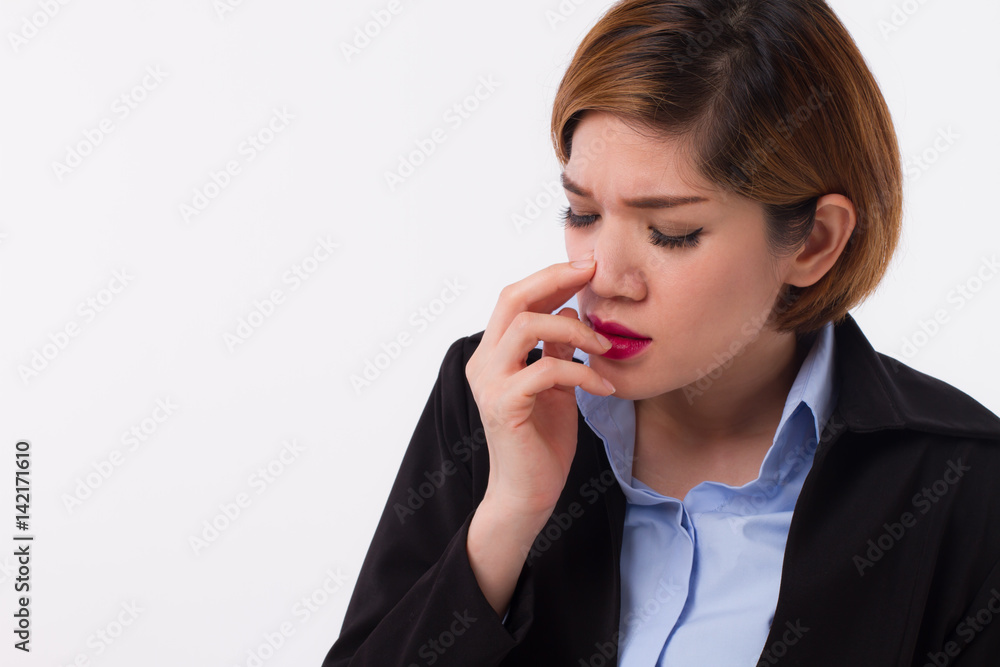 sick woman suffering from runny nose, flu, sickness, illness sick woman suffering from runny nose, flu, sickness, illness