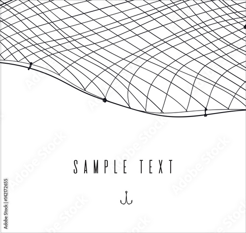 hand drawn template or border with fishnet. fishing and sea theme card or invitation. place fot text