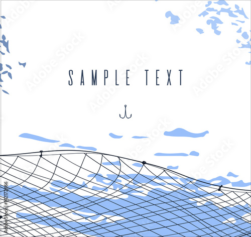 hand drawn template or border with fishnet. fishing and sea theme card or invitation on blot background. place fot text