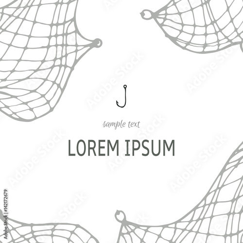 fishing theme template for invitation, menu, card with fishnet, hook element and place for text