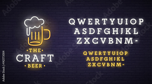 Beer neon sign, bright signboard, light banner. Beer logo, emblem. 
