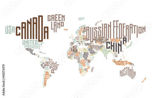 World map made of typographic country names