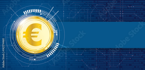 Golden Euro Coin Data Circuit Board Banner