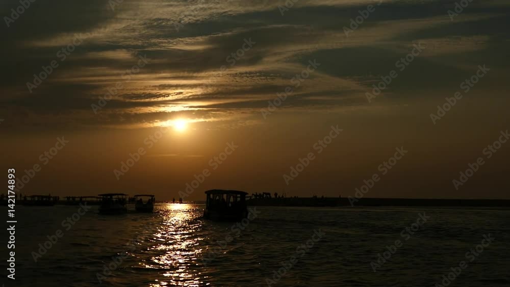 Boat sunset time backwater in India Boat sunset time backwater in India