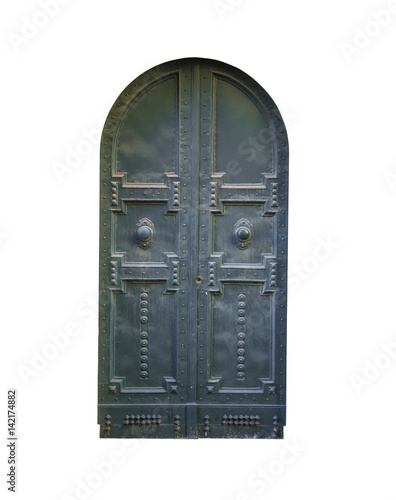 Wooden door in an old Italian house, isolated on white background, clipping path.