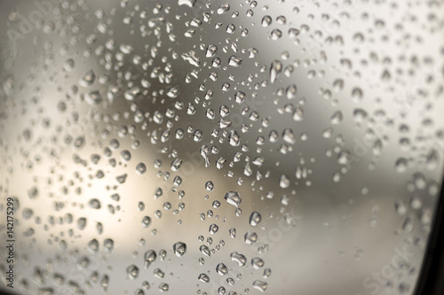 Water droplets on the glass with a blurry background