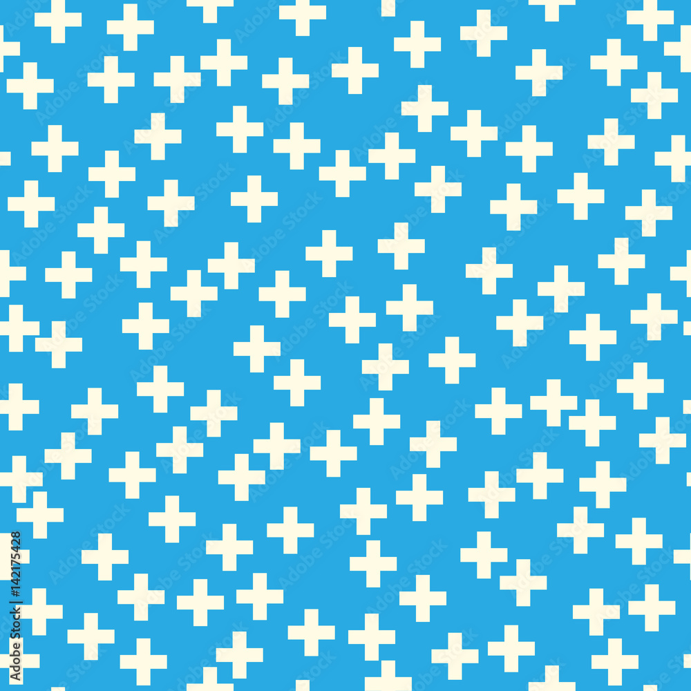 Plus Sign on Blue Background, Seamless Pattern, Pattern for Fabric and Wrapping Paper, Vector Illustration Plus Sign on Blue Background, Seamless Pattern, Pattern for Fabric and Wrapping Paper, Vector Illustration