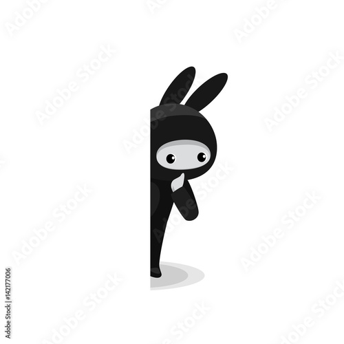 Snooping cute bunny ninja isolated on white background photo
