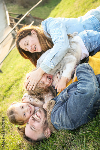 Happy family in the park.