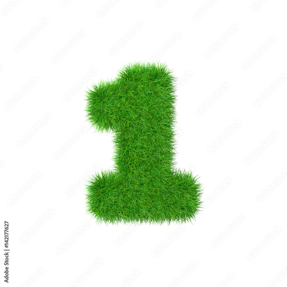 Number made of grass 1 isolated on white, 3d illustration. Number made of grass 1 isolated on white, 3d illustration.