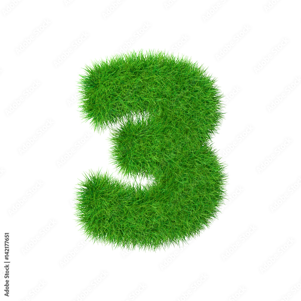 Number made of grass 3 isolated on white, 3d illustration. Number made of grass 3 isolated on white, 3d illustration.
