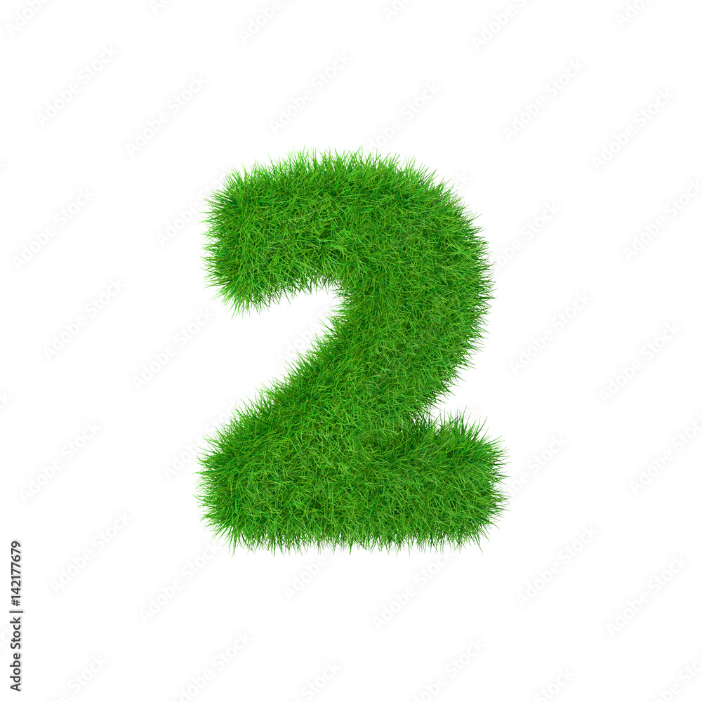Number made of grass 2 isolated on white, 3d illustration. Number made of grass 2 isolated on white, 3d illustration.